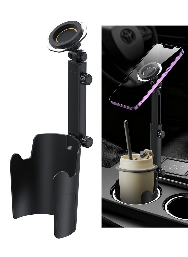 لياوسيسي حامل هاتف محمول 2 في 1 للسيارة، حامل هاتف مغناطيسي دوار مع حامل أكواب، دوران 360°، حامل هاتف متعدد الوظائف عالمي متوافق مع Magsafe، مناسب لسيارات الدفع الرباعي، السيارات، الشاحنات، متوافق مع iPhone وSamsung وأنواع هواتف Android الأخرى، قطر قاعدة حامل الأكواب 109 ملم، يشمل الحلقة المغناطيسية - Image 1
