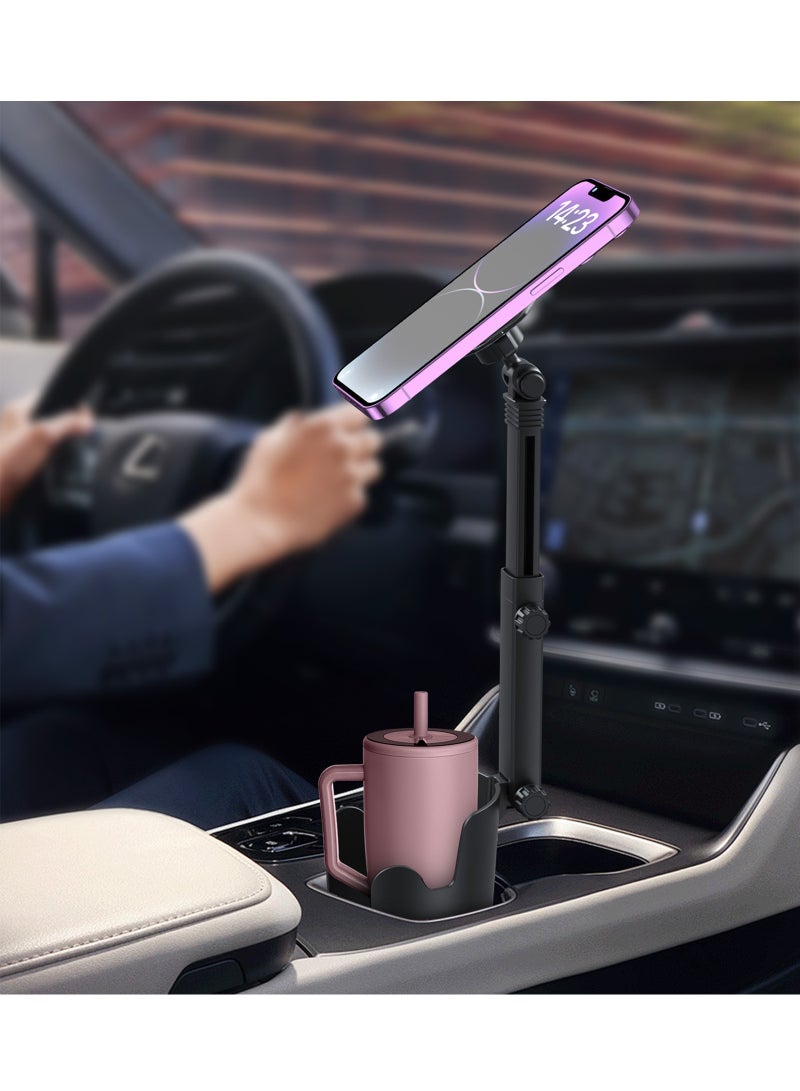 لياوسيسي حامل هاتف محمول 2 في 1 للسيارة، حامل هاتف مغناطيسي دوار مع حامل أكواب، دوران 360°، حامل هاتف متعدد الوظائف عالمي متوافق مع Magsafe، مناسب لسيارات الدفع الرباعي، السيارات، الشاحنات، متوافق مع iPhone وSamsung وأنواع هواتف Android الأخرى، قطر قاعدة حامل الأكواب 109 ملم، يشمل الحلقة المغناطيسية - Image 2