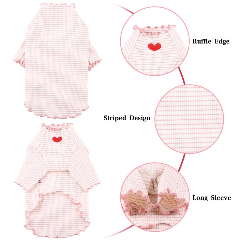 Yaopelky Dog Shirt for Small Medium Dogs Striped T-Shirt with Heart Embroidery Stretchable Ruffle Dog Clothes for Chihuahua Schnauzer Yorkie Shih Tzu (White, Small) - Image 3