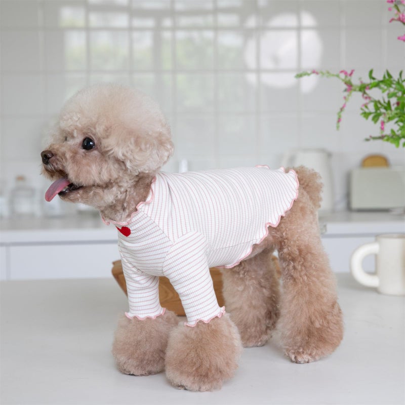 Yaopelky Dog Shirt for Small Medium Dogs Striped T-Shirt with Heart Embroidery Stretchable Ruffle Dog Clothes for Chihuahua Schnauzer Yorkie Shih Tzu (White, Small) - Image 4