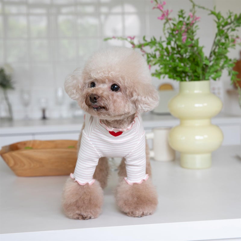 Yaopelky Dog Shirt for Small Medium Dogs Striped T-Shirt with Heart Embroidery Stretchable Ruffle Dog Clothes for Chihuahua Schnauzer Yorkie Shih Tzu (White, Small) - Image 5