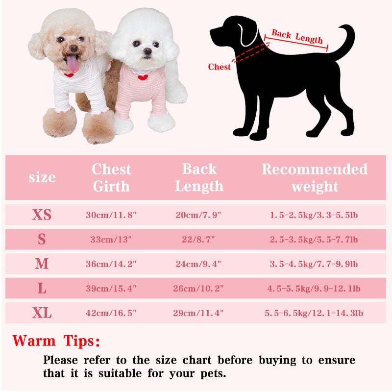 Yaopelky Dog Shirt for Small Medium Dogs Striped T-Shirt with Heart Embroidery Stretchable Ruffle Dog Clothes for Chihuahua Schnauzer Yorkie Shih Tzu (White, Small) - Image 2