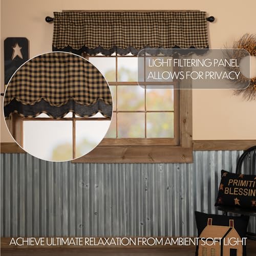 VHC Brands, Black Check, Cotton, 16x60, Scalloped Layered Valance, Black - Image 3