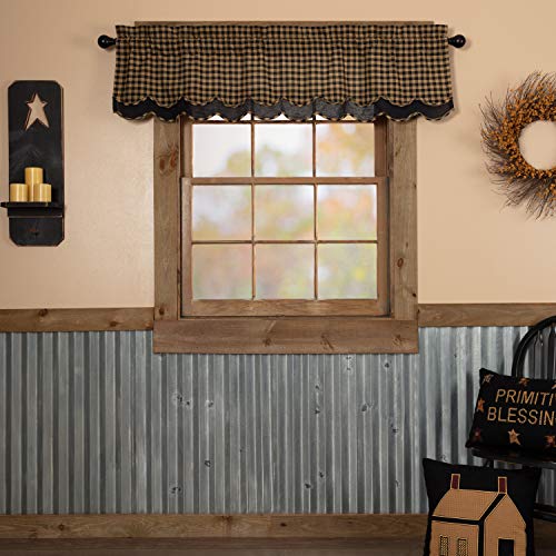 VHC Brands, Black Check, Cotton, 16x60, Scalloped Layered Valance, Black - Image 1