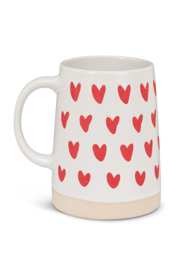 Abbott Collection Wide Base Mug with Hearts - Stoneware Coffee Cup, Ivory/Red, 3.5 inches H (14oz) - Image 1