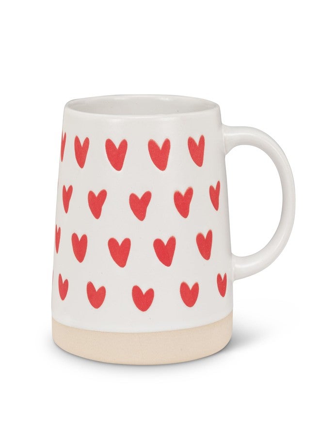 Abbott Collection Wide Base Mug with Hearts - Stoneware Coffee Cup, Ivory/Red, 3.5 inches H (14oz) - Image 2