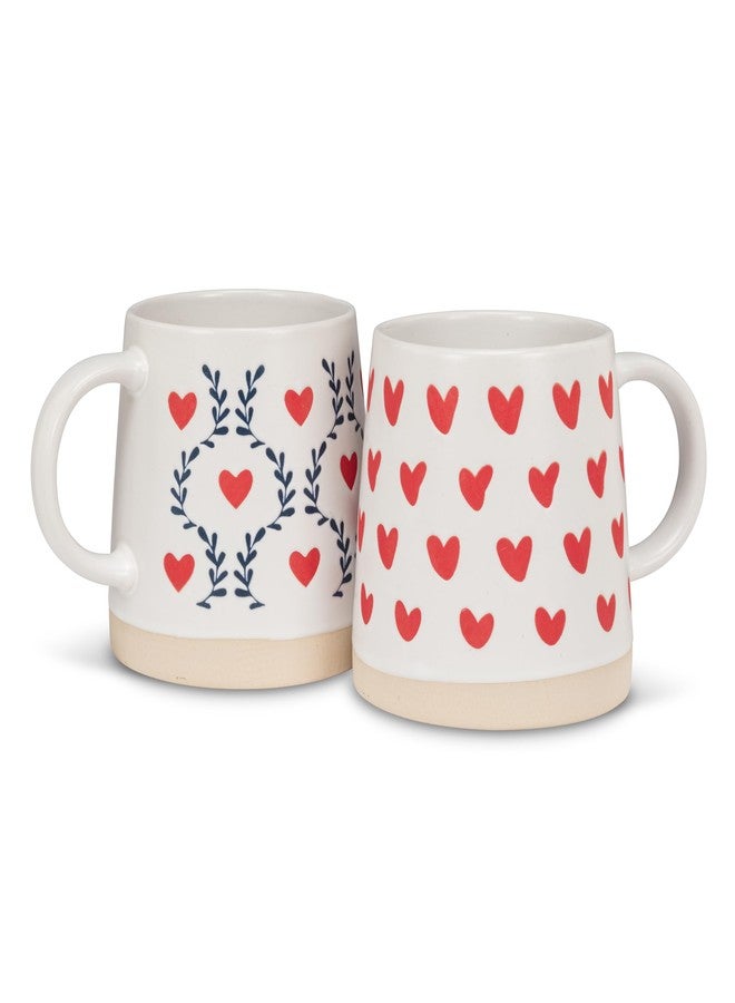 Abbott Collection Wide Base Mug with Hearts - Stoneware Coffee Cup, Ivory/Red, 3.5 inches H (14oz) - Image 3