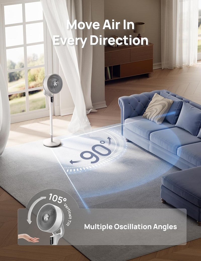 Dreo Fan for Bedroom, 80° Oscillating Standing Fan, 25dB Quiet, 80ft Pedestal Fans for Home Office, 90° Manual Vertical, 3 Speeds, Remote, 34-41" Adjustable Height, Air Circulator - Image 3