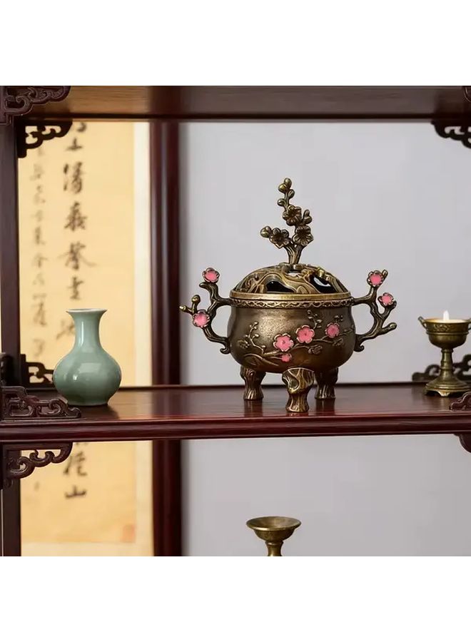 Long Handle Alloy Incense Holder Pink Plum Blossom Design For Yoga And Meditation - Image 2