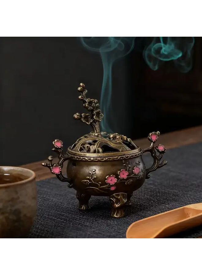 Long Handle Alloy Incense Holder Pink Plum Blossom Design For Yoga And Meditation - Image 4