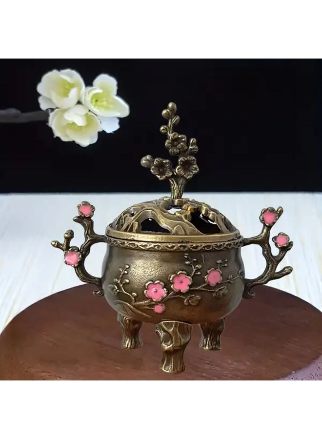 Long Handle Alloy Incense Holder Pink Plum Blossom Design For Yoga And Meditation - Image 3