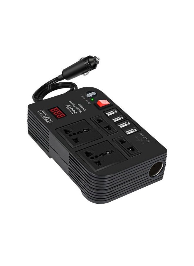 Generic - Efficient 300W Car Inverter: Converts 12V/24V DC to 220V AC with 4 USB Ports for Quick Charging and 2 Universal Sockets, Complete with LED Display - Image 1
