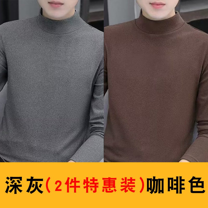 Double-Sided Velvet Winter Bottoming Shirt Men'S Long-Sleeved T-Shirt 2023 New Mid-Collar Half Turtleneck Warm Top - Image 1