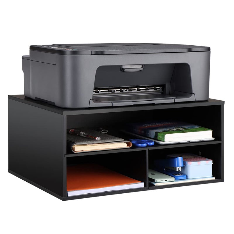 EMERIT Printer Stand for Desk - 2 Tier Desktop Printer Stand with Paper Storage, Printer Riser Organizer for Home Office, Holds up to 30 lbs, Black - Image 1