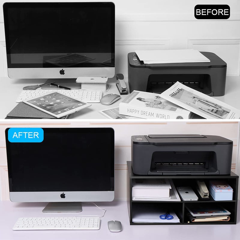 EMERIT Printer Stand for Desk - 2 Tier Desktop Printer Stand with Paper Storage, Printer Riser Organizer for Home Office, Holds up to 30 lbs, Black - Image 2