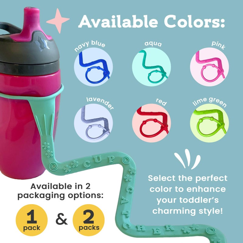 Brilli Baby Cup Catcher Patented Safety Tether Strap, Attach Sippy Cups, Bottles, Pacifiers & More to Stroller, High Chair, Car Seat, Made in USA, Food Grade, Dishwasher Safe (Navy & Lime) - Image 3