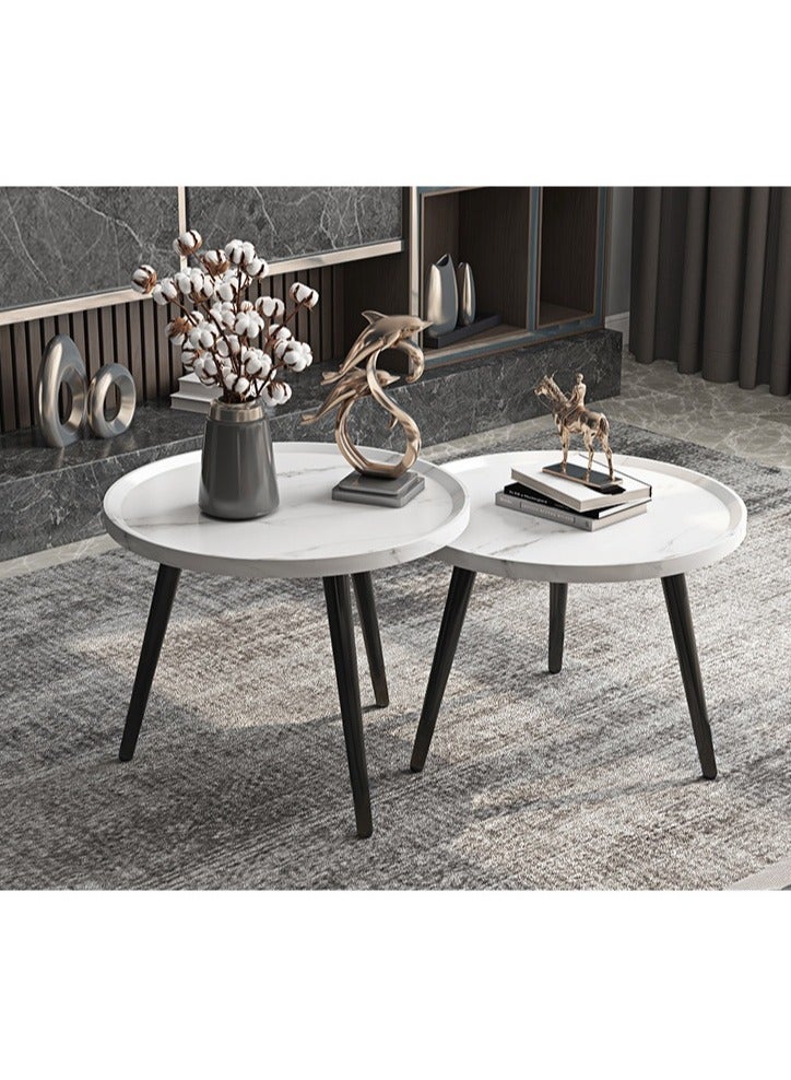 EqiEch Set of 2 Industrial Round Coffee Table,End Table for Living Room,Stacking Side Tables, Sturdy and Easy Assembly,Wood Look Accent Furniture with Metal Frame - Image 1