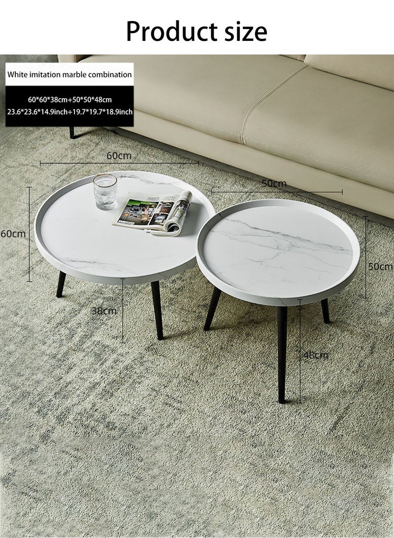 EqiEch Set of 2 Industrial Round Coffee Table,End Table for Living Room,Stacking Side Tables, Sturdy and Easy Assembly,Wood Look Accent Furniture with Metal Frame - Image 2