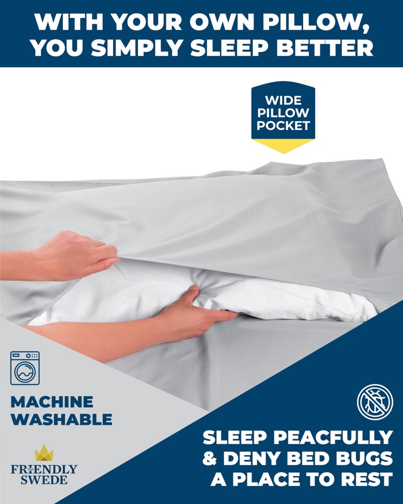 The Friendly Swede Sleeping Bag Liner - Cold Weather Camping Sheets & Adult Sleep Sack with Full Length Zipper; Microfiber Cotton Feel Soft Sheets with Stuff Sack - Grey (Zipper) - Image 4