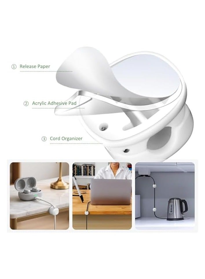 erorex 6 Pack Cord Organizer, Adhesive Spring Cable Holder Clips Phone Charger Cord Holder for Home and Office Wall Desktop Nightstand (White) - Image 3