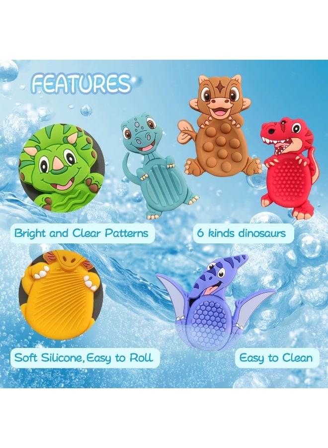 مجموعة من 6 قطع من أحجار التوتر الحسية الصغيرة على شكل ديناصورات - أحجار حسية ناعمة لتخفيف التوتر والقلق - ألعاب التوتر للبالغين والأطفال والطلاب - مساعدة لمرضى التوحد بسطح محكم - أحجار جيب مهدئة بـ 6 ألوان - Image 4