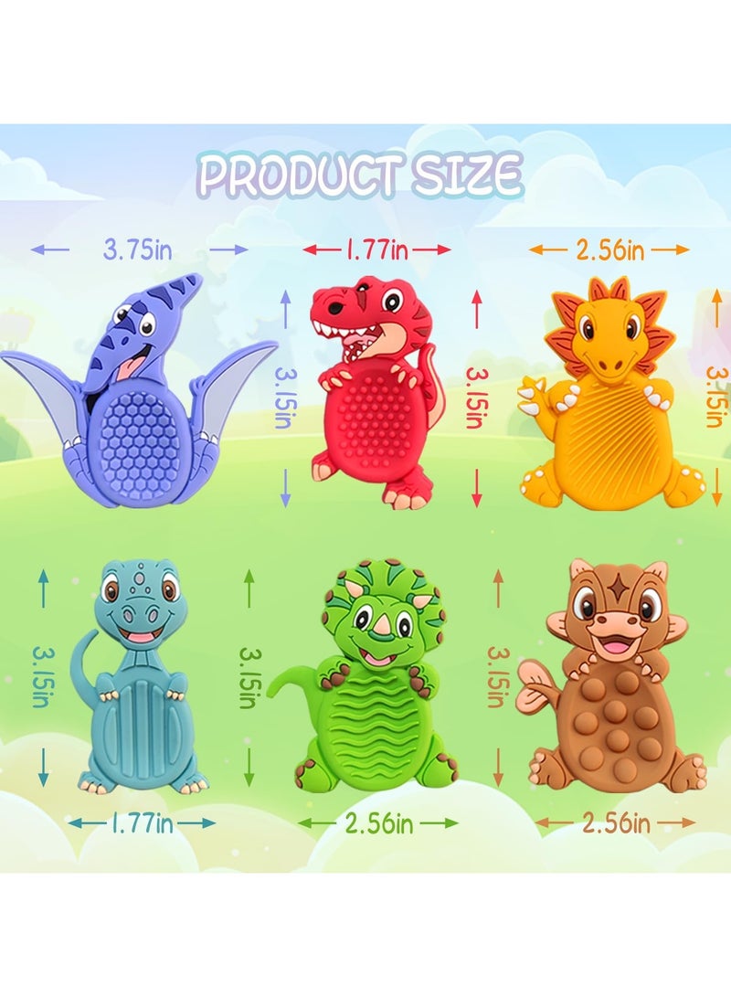 مجموعة من 6 قطع من أحجار التوتر الحسية الصغيرة على شكل ديناصورات - أحجار حسية ناعمة لتخفيف التوتر والقلق - ألعاب التوتر للبالغين والأطفال والطلاب - مساعدة لمرضى التوحد بسطح محكم - أحجار جيب مهدئة بـ 6 ألوان - Image 2