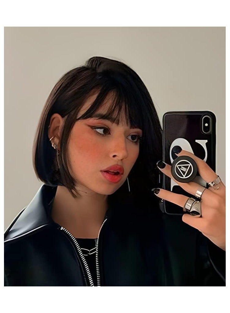 إستيل شعر مستعار مصنوع من الألياف المقاومة للحرارة مع غرة للنساء، شعر مستعار كامل المظهر طبيعي (أسود رقم 2) - Image 5