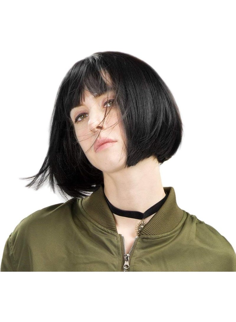 إستيل شعر مستعار مصنوع من الألياف المقاومة للحرارة مع غرة للنساء، شعر مستعار كامل المظهر طبيعي (أسود رقم 2) - Image 4