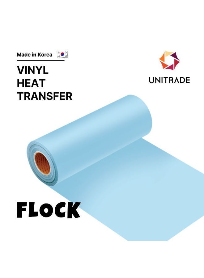 UNITRADE® Flock Sky Blue Heat Transfer Vinyl Roll - 51cm x 25m / Compatible with Cricut, Silhouette, Professional Cutters / CPSIA Certified / Made in Korea - Image 1