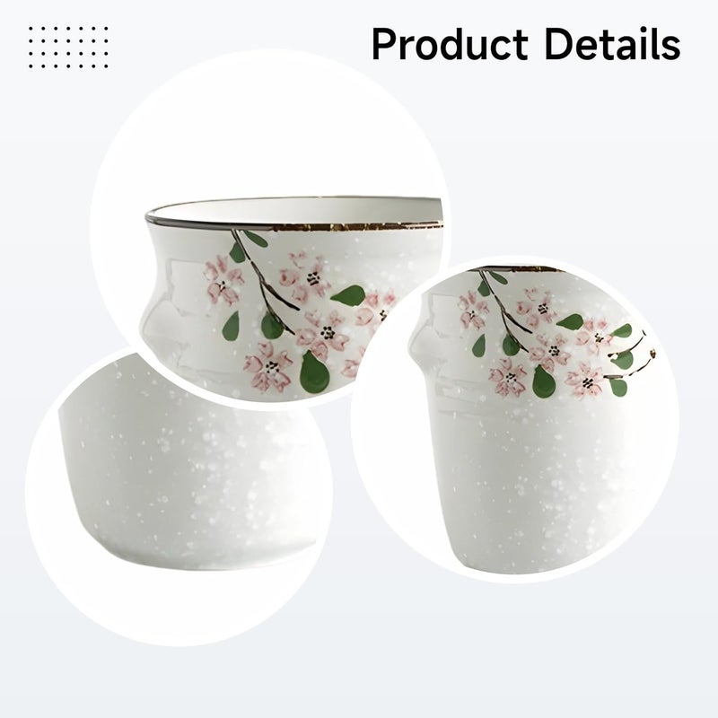 Ceramic Utensil Holder, White, Japanese Style Hand-Painted Sakura, High-Temperature Glazed Chopstick Cutlery Drainer with Base, 4.1 X 4.7 in - Image 2