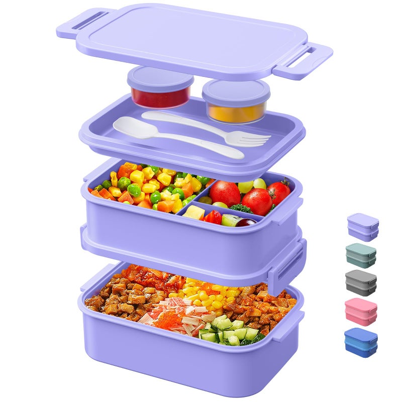 Lunch Box Adults Bento Box  74 OZ AllinOne Stackable Lunch Box Containers for Adult Large Bento Box with Fork Spoon Sauce Boxes Leakproof Lunchbox for Work School Dining OutMacaronColor