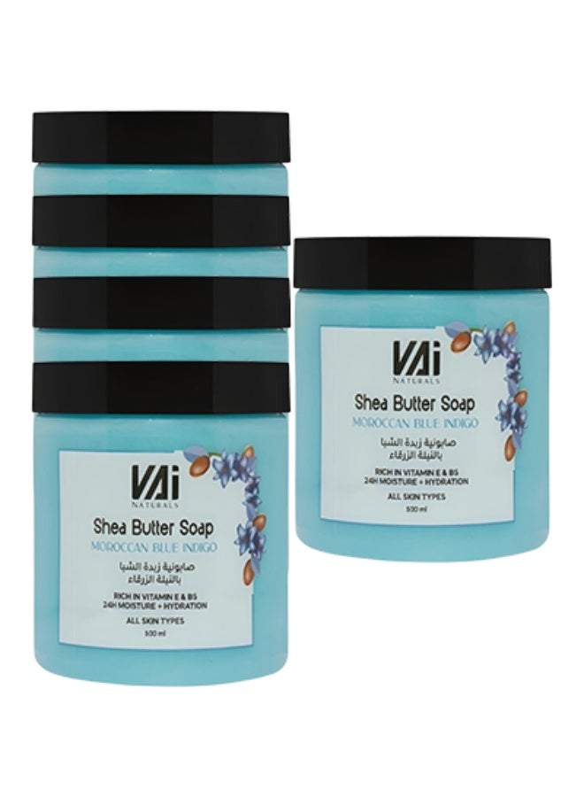 VAI 5 قطع صابون زبدة الشيا المغربي أزرق نيلي غني بفيتامين E يوفر ترطيبًا يدوم 24 ساعة لجميع أنواع البشرة 500 مل - Image 1