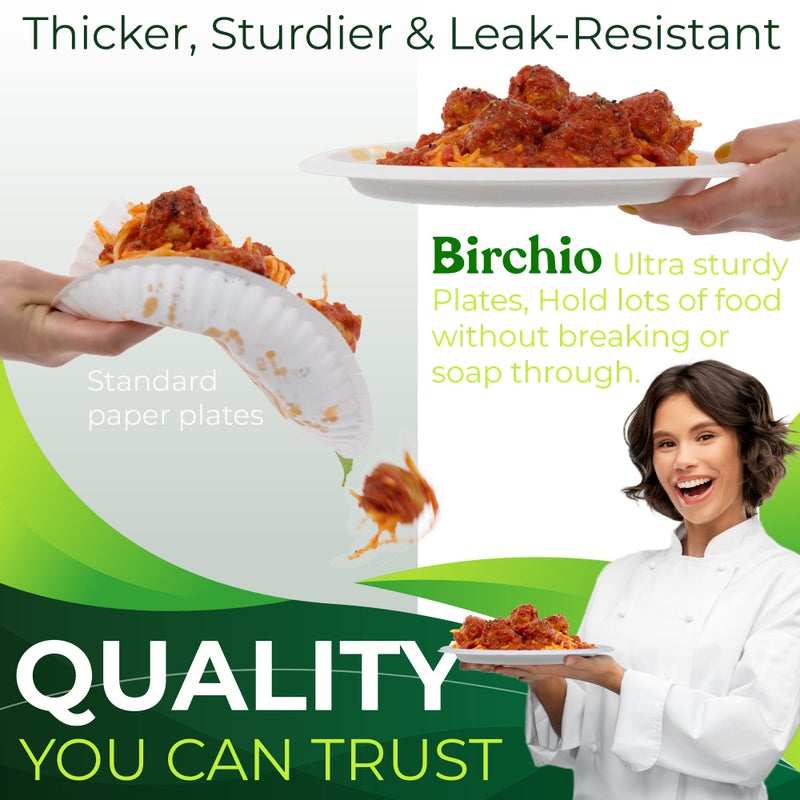 BIRCHIO 150pcs 100% Compostable Small Paper Plates (7 in)  Heavy Duty  Eco Friendly Appetizer & Dessert Plates  Biodegradable Sugarcane Fiber - Image 3