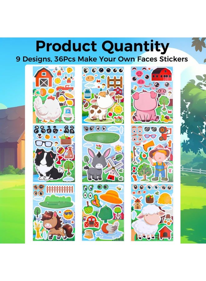 Fyguard 36 Sheets Farm Animal Stickers, Make Your Own Faces Stickers for Kids, Mixed and Match Animal Sticker for Farm Decorations Animals Party Classroom Craft DIY Projects, 9 Designs - Image 2