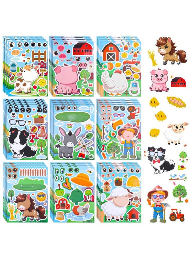 Fyguard 36 Sheets Farm Animal Stickers, Make Your Own Faces Stickers for Kids, Mixed and Match Animal Sticker for Farm Decorations Animals Party Classroom Craft DIY Projects, 9 Designs - Image 1