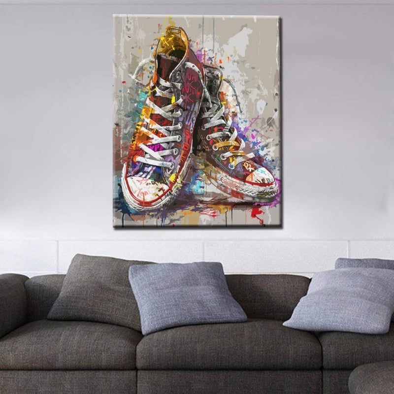 Tucocoo Banksy Street Style Sneakers Paint by Number Graffiti Shoes Painting DIY Painting on Canvas with Brushes Acrylic Paints Paint by Numbers for Adults and Kids Beginner DIY Kit 16x20 Inchwithout Frame - Image 2