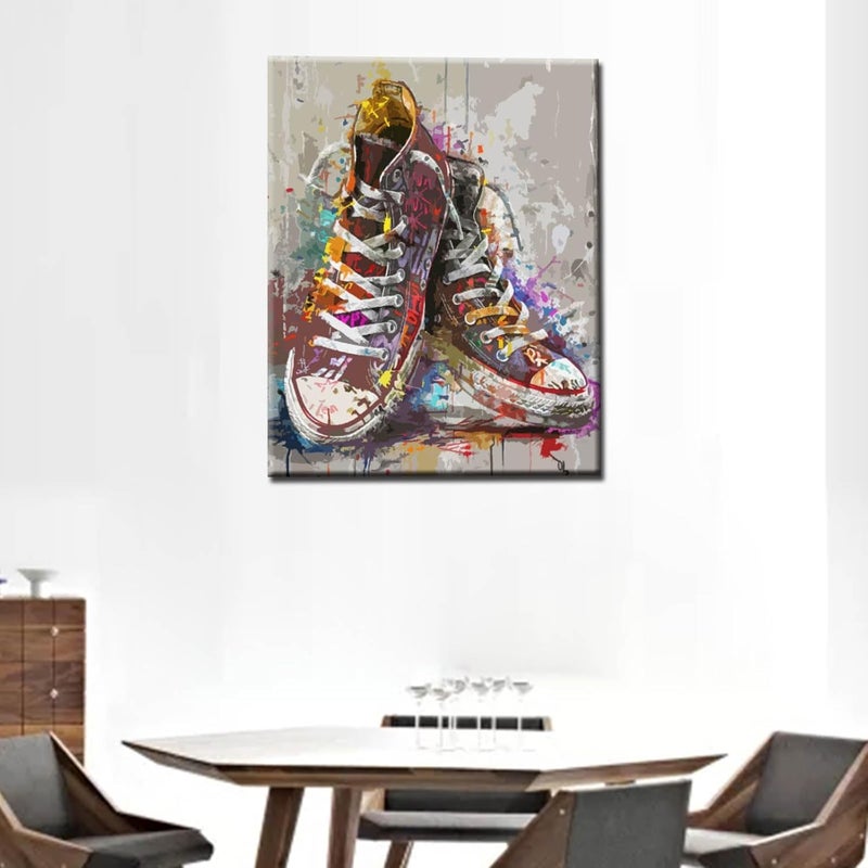 Tucocoo Banksy Street Style Sneakers Paint by Number Graffiti Shoes Painting DIY Painting on Canvas with Brushes Acrylic Paints Paint by Numbers for Adults and Kids Beginner DIY Kit 16x20 Inchwithout Frame - Image 3