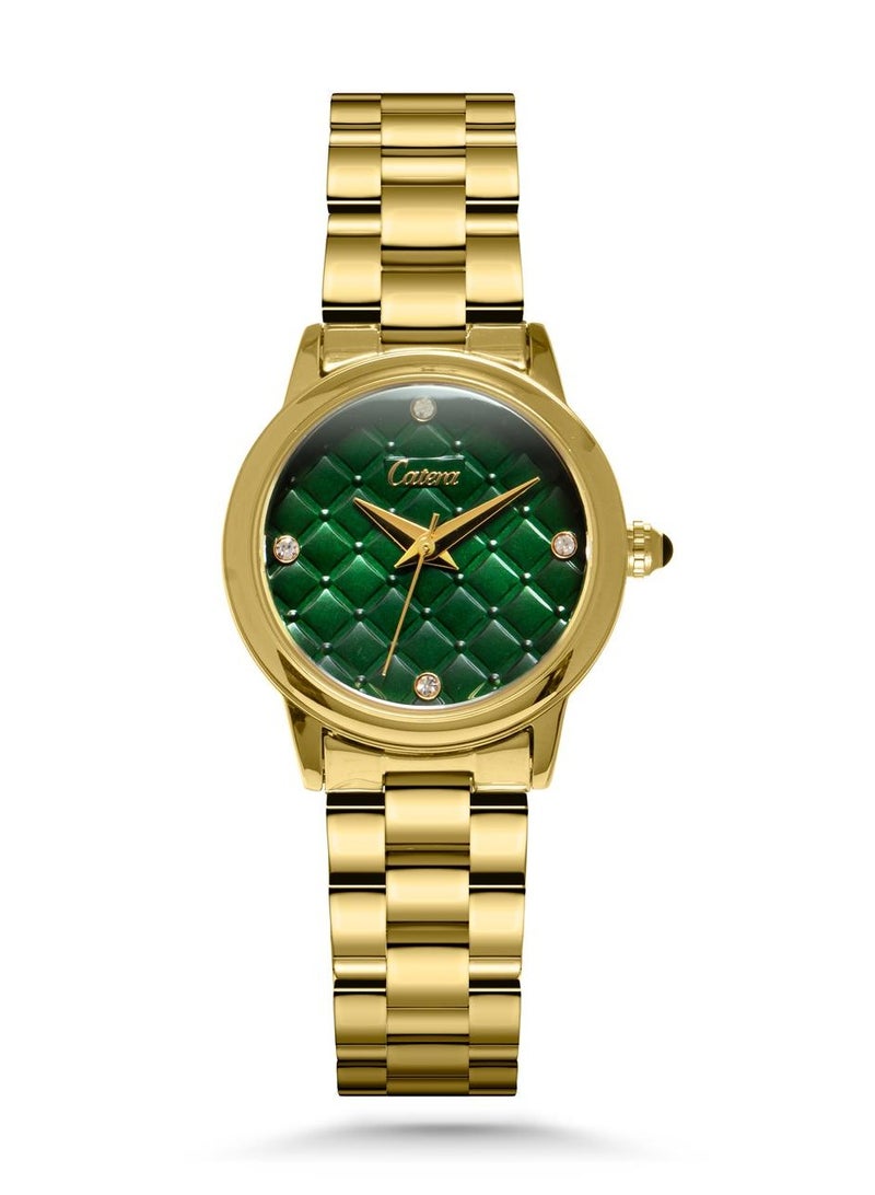 Catera This women's watch is made of stainless steel with a contemporary and modern design. It is an innovative watch for sophistication in dressing, and this delicately designed part makes it look very attractive and ideal to be the perfect choice for comfort in a modern style. Moreover, it is special and unique, since it has various details and distinctive packaging.