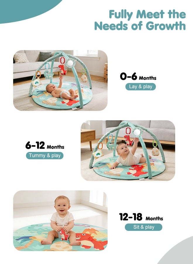 Jubilin Baby Play Gym Mat, Play Mat Activity Mat with 5 Detachable Toys for Stage-Based Sensory & Motor Skill Development, Easy to Install & Clean, Baby Essentials Gift, Dinosaur Green - Image 4