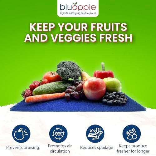 Bluapple FreshMats, Refrigerator Bin Liner, Fridge Drawer Mats, Crisper Life Extender Liner Keeps Produce Fresh Longer, Anti-Bruising, Helps Air Circulation, Washable & Reusable (4-Mats, 12x15, Blue) - Image 2