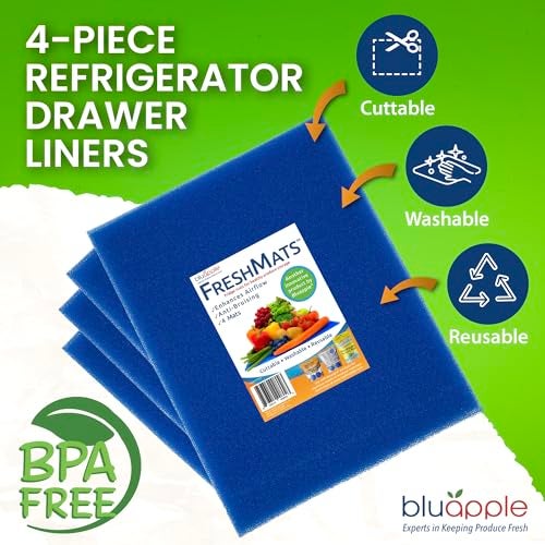 Bluapple FreshMats, Refrigerator Bin Liner, Fridge Drawer Mats, Crisper Life Extender Liner Keeps Produce Fresh Longer, Anti-Bruising, Helps Air Circulation, Washable & Reusable (4-Mats, 12x15, Blue) - Image 3