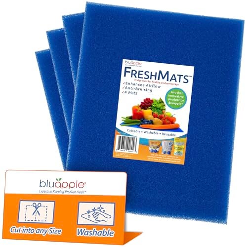 Bluapple FreshMats, Refrigerator Bin Liner, Fridge Drawer Mats, Crisper Life Extender Liner Keeps Produce Fresh Longer, Anti-Bruising, Helps Air Circulation, Washable & Reusable (4-Mats, 12x15, Blue) - Image 1