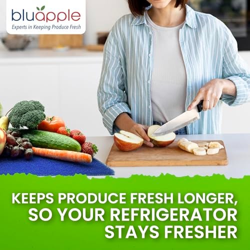 Bluapple FreshMats, Refrigerator Bin Liner, Fridge Drawer Mats, Crisper Life Extender Liner Keeps Produce Fresh Longer, Anti-Bruising, Helps Air Circulation, Washable & Reusable (4-Mats, 12x15, Blue) - Image 5