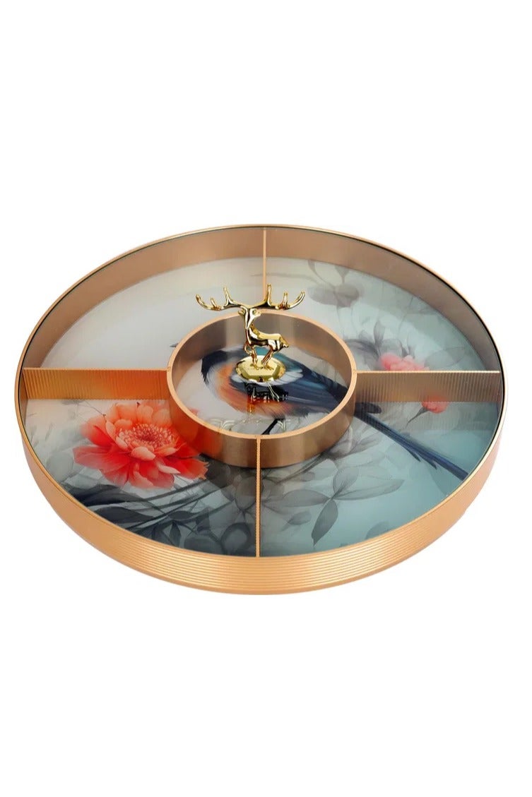 Alsaif Gallery Al Saif Gallery porcelain serving plate, 31x31x4 cm, five-sided, clear cover - gold - Image 1