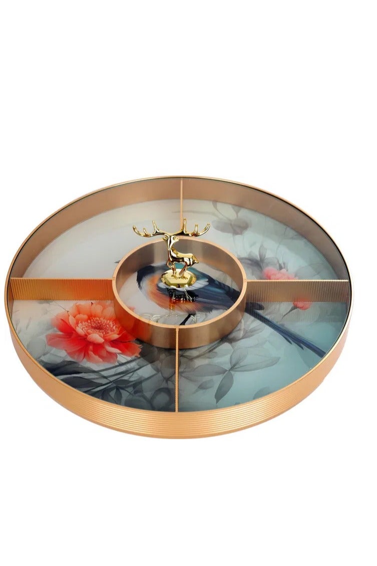 Alsaif Gallery Al Saif Gallery porcelain serving plate, 31x31x4 cm, five-sided, clear cover - gold - Image 2