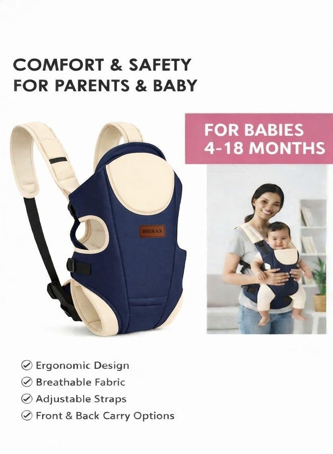 HIERAX Baby Carrier with Adjustable Straps, Front Carry Position, Breathable Fabric, Suitable for Babies Aged 3 to 15 Months (Biege&navyblue) - Image 5