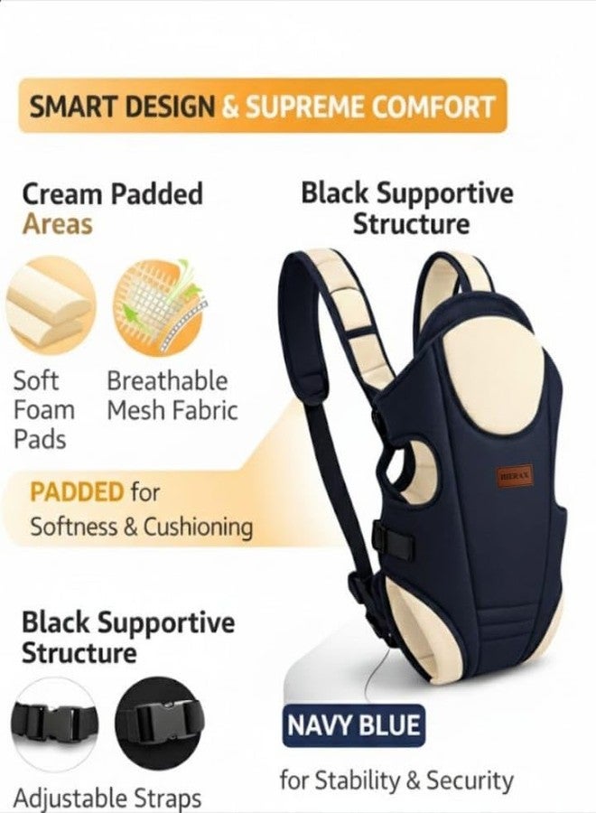 HIERAX Baby Carrier with Adjustable Straps, Front Carry Position, Breathable Fabric, Suitable for Babies Aged 3 to 15 Months (Biege&navyblue) - Image 4