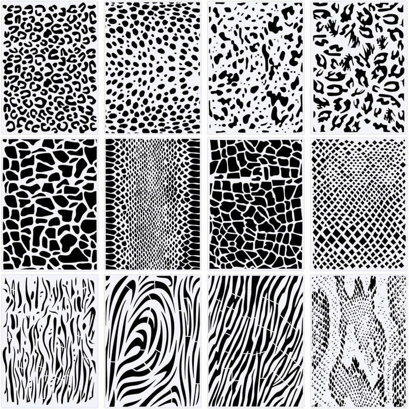 Zonon Zonon 12 Pieces Leopard Stencils Animal Cheetah Stencils Reusable Snakeskin Painting Template for Bleaching Shirts Baking DIY Crafts Wall(5.9 x 8.3 Inch) - Image 1