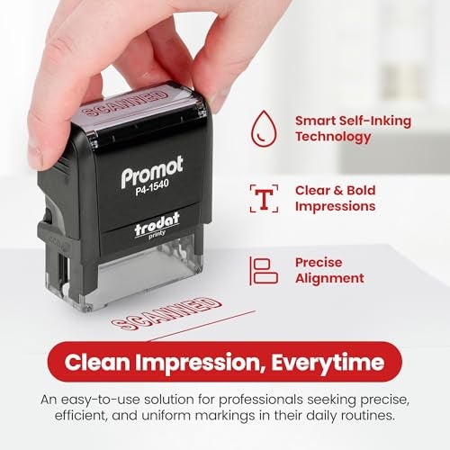 Promot Scanned Self Inking Rubber Stamp - Refillable Scanned Stamper - Business, Bookkeeping, Ordering, Accounting, Work, Office Stamps - Red Ink - Image 3