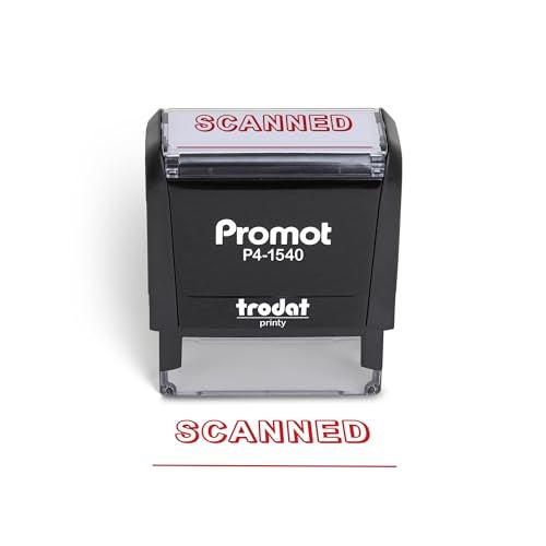 Promot Scanned Self Inking Rubber Stamp - Refillable Scanned Stamper - Business, Bookkeeping, Ordering, Accounting, Work, Office Stamps - Red Ink - Image 1
